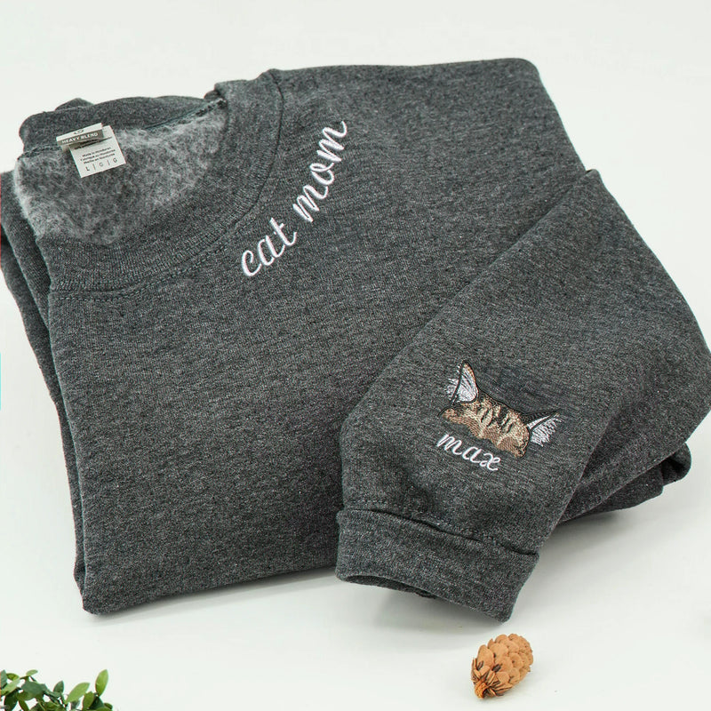 Custom Cat Mom Sweatshirt With Cat Ears, Personalized Cat Lover Gift