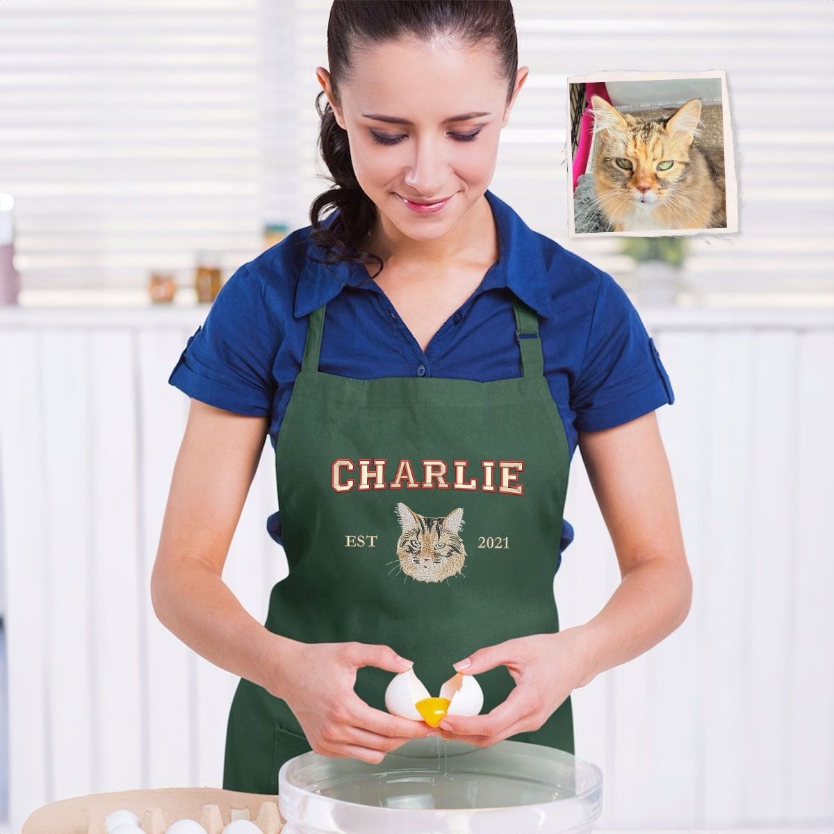 Custom Cat Portrait Embroidered Apron