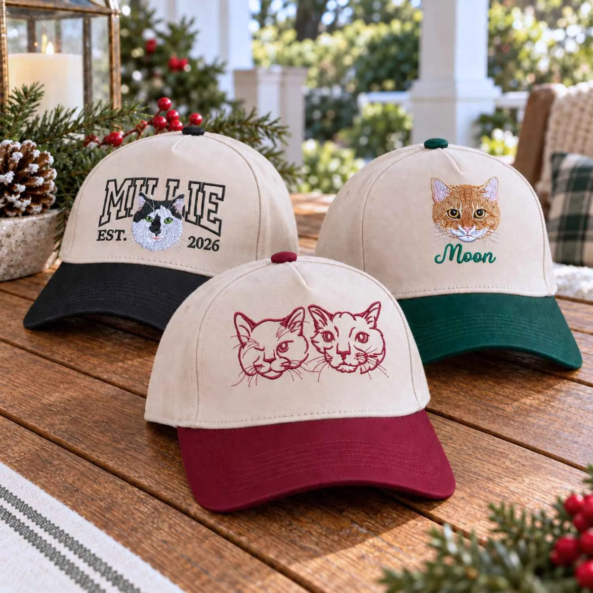 Custom Cat Photo Varsity Snapback Hat, Embroidered Cat Portrait with Est Year Cap, Christmas Gift for Cat Dad