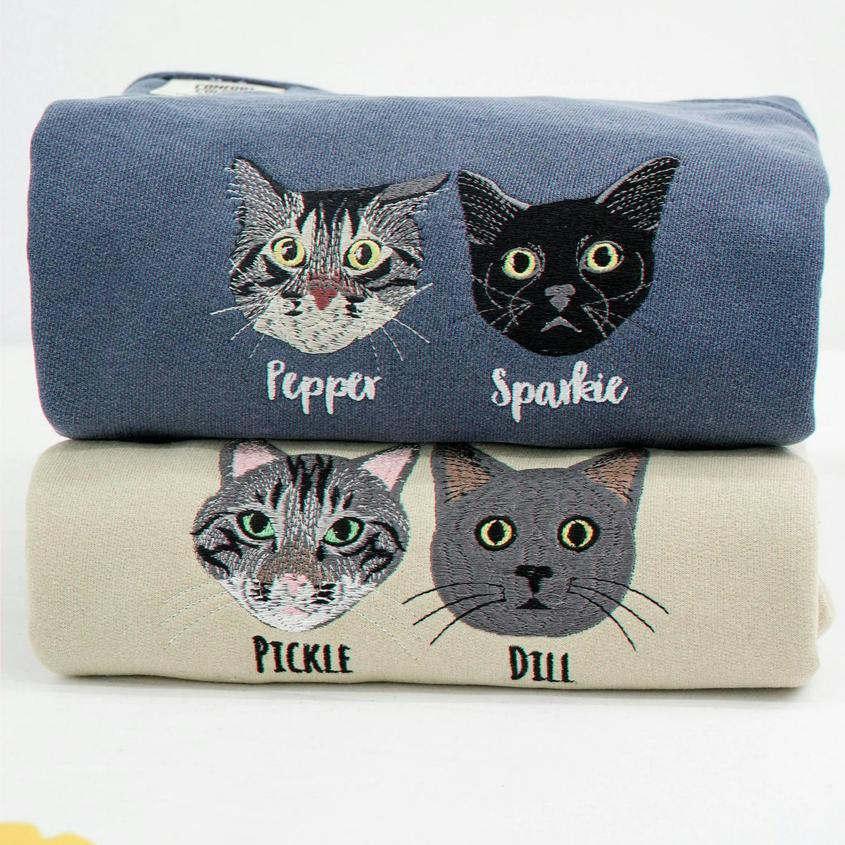 Custom Cat Portrait Photo Sweatshirt for Women - Embroidered Cat Mom Birthday Crewneck
