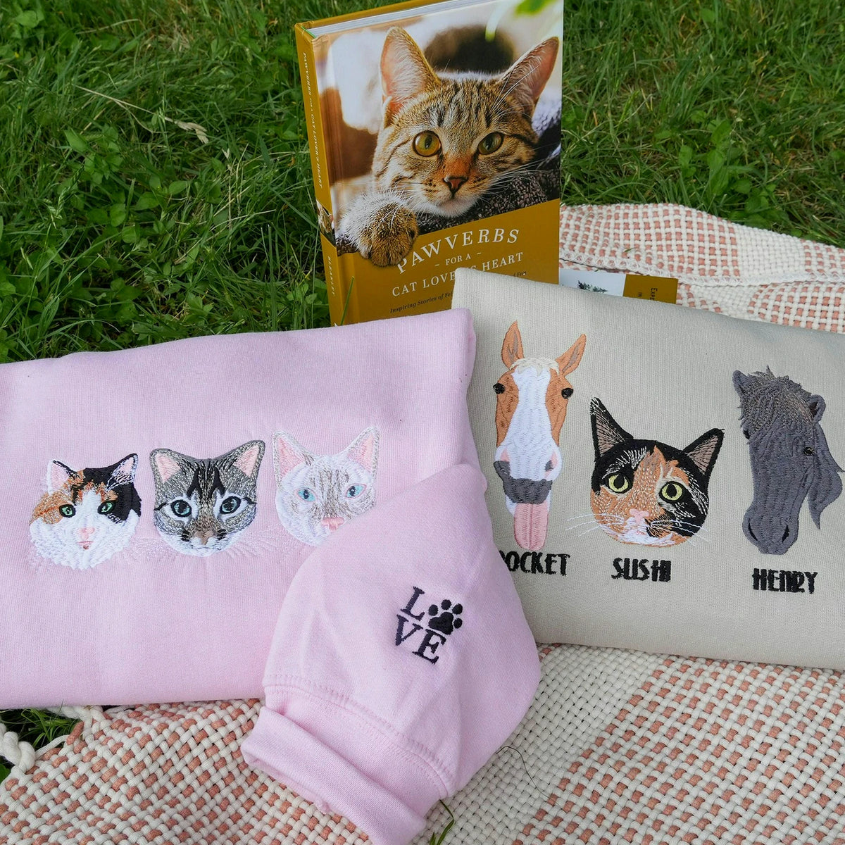 Custom Cat Portrait Photo Sweatshirt for Women - Embroidered Cat Mom Birthday Crewneck