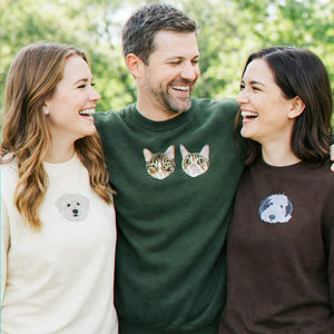 Custom Cat Portrait Photo Sweatshirt for Women - Embroidered Cat Mom Birthday Crewneck