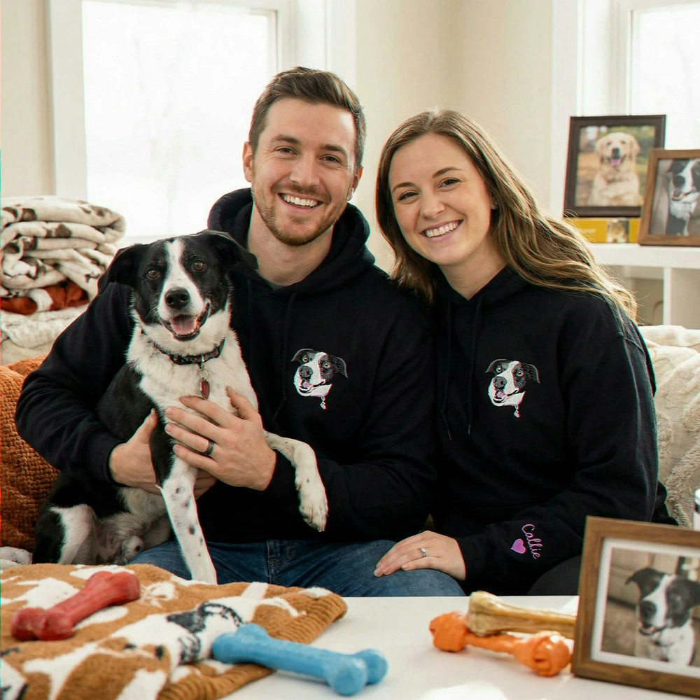 In-context showcase for Pet Portraits & Custom Pet Sweatshirts