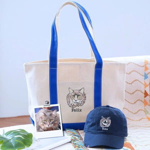 Cat-themed hat and tote bag set perfect for gifts or everyday cat lover style