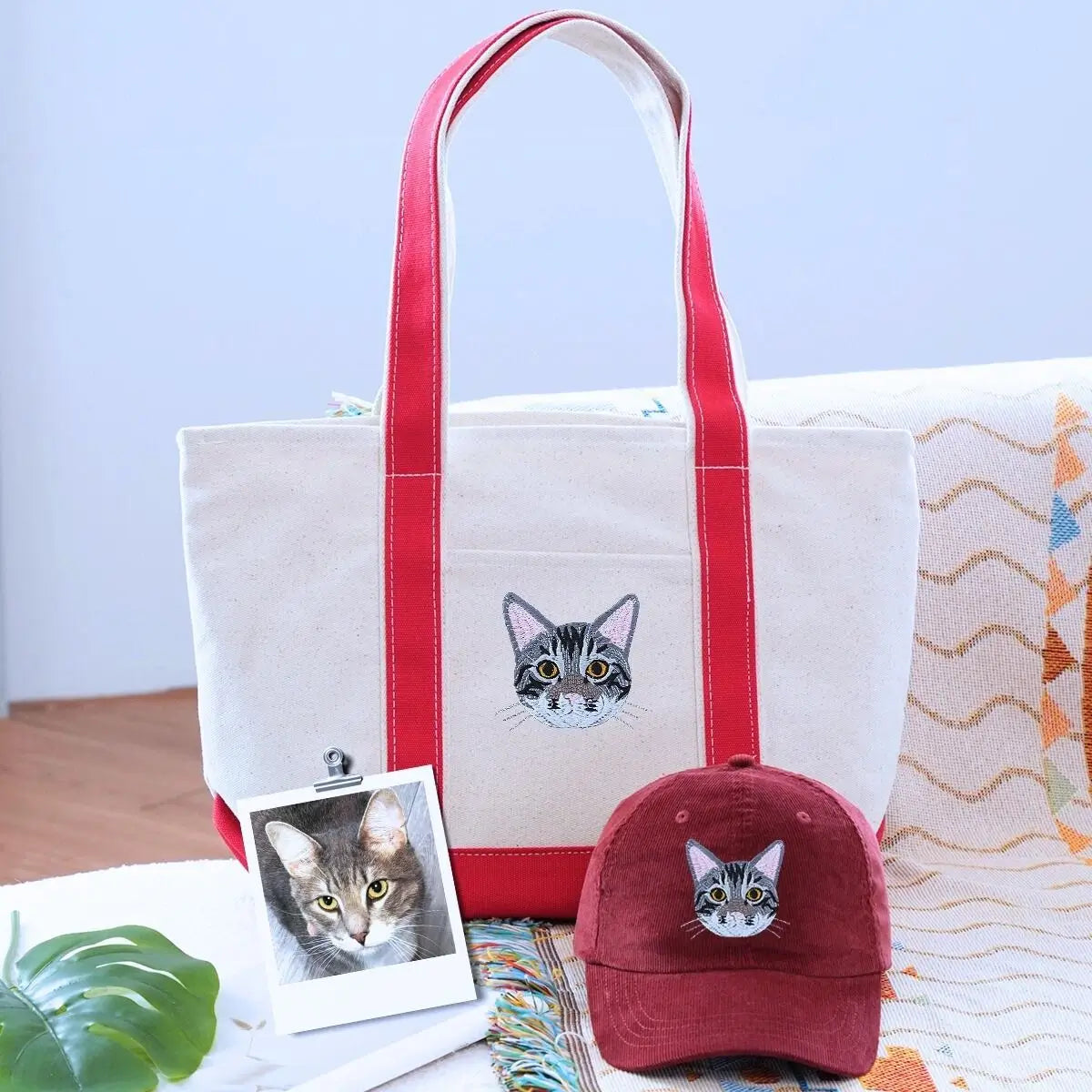 Cat-themed hat and tote bag set perfect for gifts or everyday cat lover style