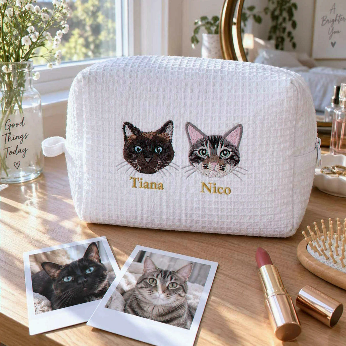 Custom Cat Makeup Bag, Embroidered Pet Portrait from Photo Makeup Bag, Cat Mom Bag, Bridesmaid Gift