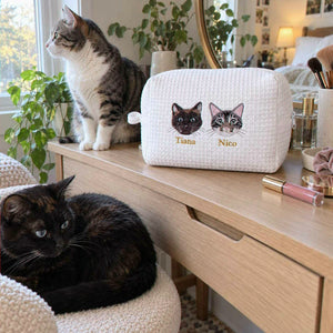 Custom Cat Makeup Bag, Embroidered Pet Portrait from Photo Makeup Bag, Cat Mom Bag, Bridesmaid Gift