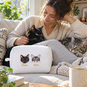 Custom Cat Makeup Bag, Embroidered Pet Portrait from Photo Makeup Bag, Cat Mom Bag, Bridesmaid Gift