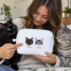 Custom Cat Makeup Bag, Embroidered Pet Portrait from Photo Makeup Bag, Cat Mom Bag, Bridesmaid Gift