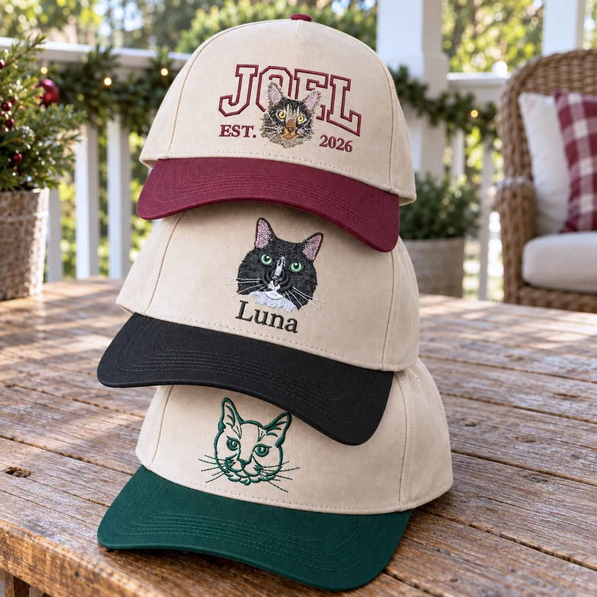 Custom Cat Portrait Varsity Snapback Hat, Embroidered Cat Photo with Est Year Cap, Christmas Gift for Cat Mom