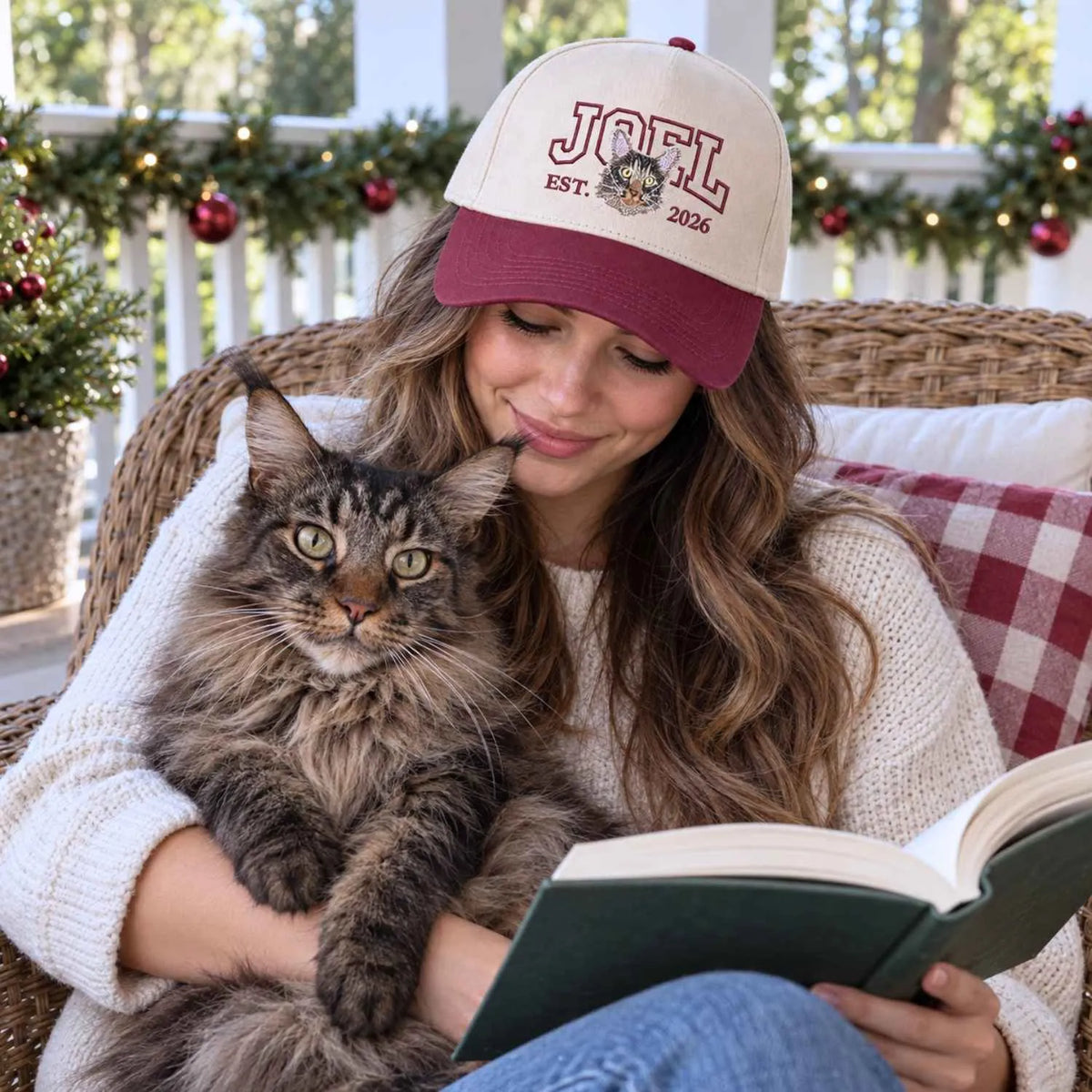 Custom Cat Portrait Varsity Snapback Hat, Embroidered Cat Photo with Est Year Cap, Christmas Gift for Cat Mom