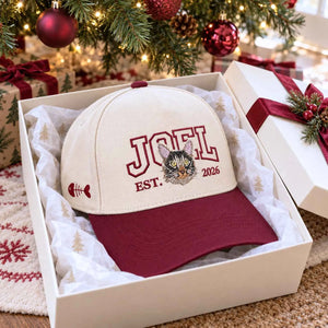 Custom Cat Portrait Varsity Snapback Hat, Embroidered Cat Photo with Est Year Cap, Christmas Gift for Cat Mom