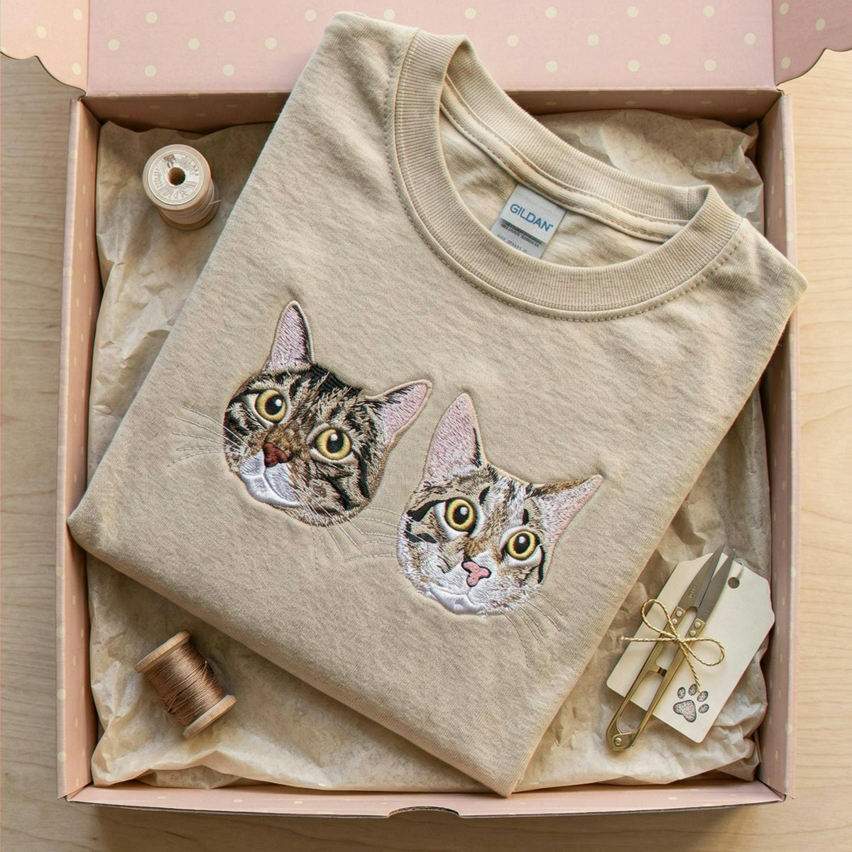 Custom Cat Portrait Shirt - Personalized Photo T-Shirt for Women - Embroidered Birthday Gift for Mama, Grandma Tee
