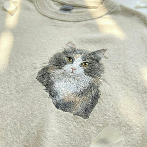 Custom Cat Portrait T-shirt for Birthday Mom, Embroidered Pet Photo Tee & Name - Gift for Her