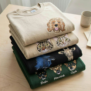 Custom Cat Portrait Shirt - Personalized Photo T-Shirt for Women - Embroidered Birthday Gift for Mama, Grandma Tee
