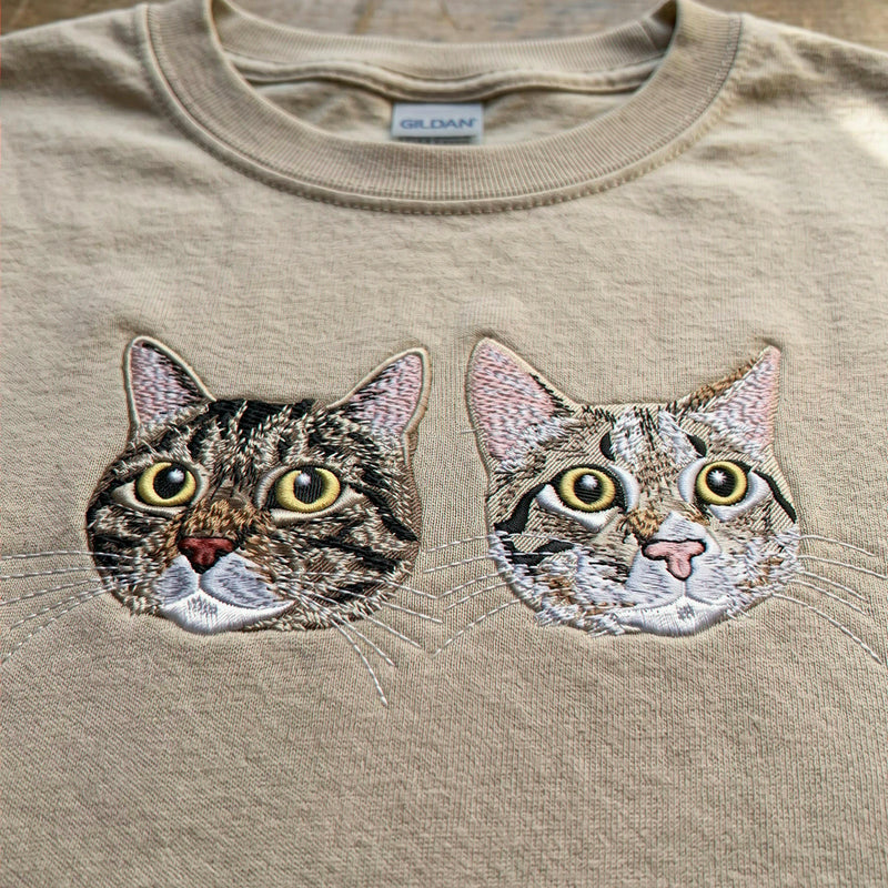 Custom Cat Portrait Shirt - Personalized Photo T-Shirt for Women - Embroidered Birthday Gift for Mama, Grandma Tee