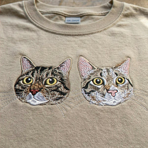 Custom Cat Portrait Shirt - Personalized Photo T-Shirt for Women - Embroidered Birthday Gift for Mama, Grandma Tee