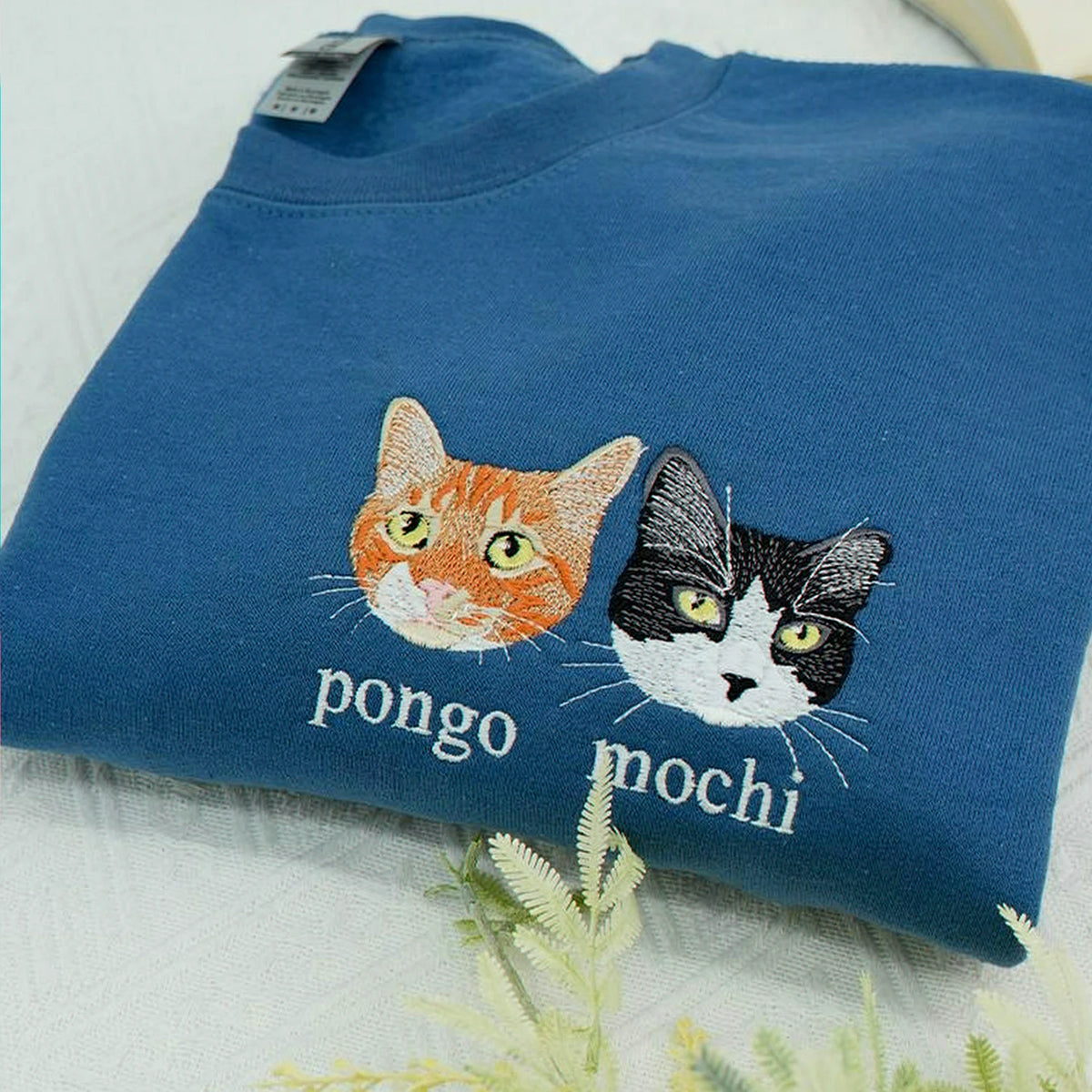 Custom Embroidered Cat Sweatshirt, Personalized Pet Portrait Gift for Cat Moms