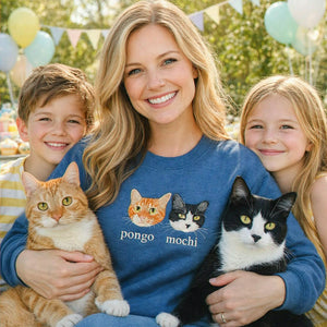 Custom Embroidered Cat Sweatshirt, Personalized Pet Portrait Gift for Cat Moms