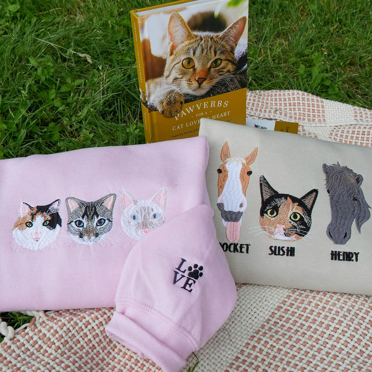 Custom Embroidered Cat Sweatshirt, Personalized Pet Portrait Gift for Cat Moms