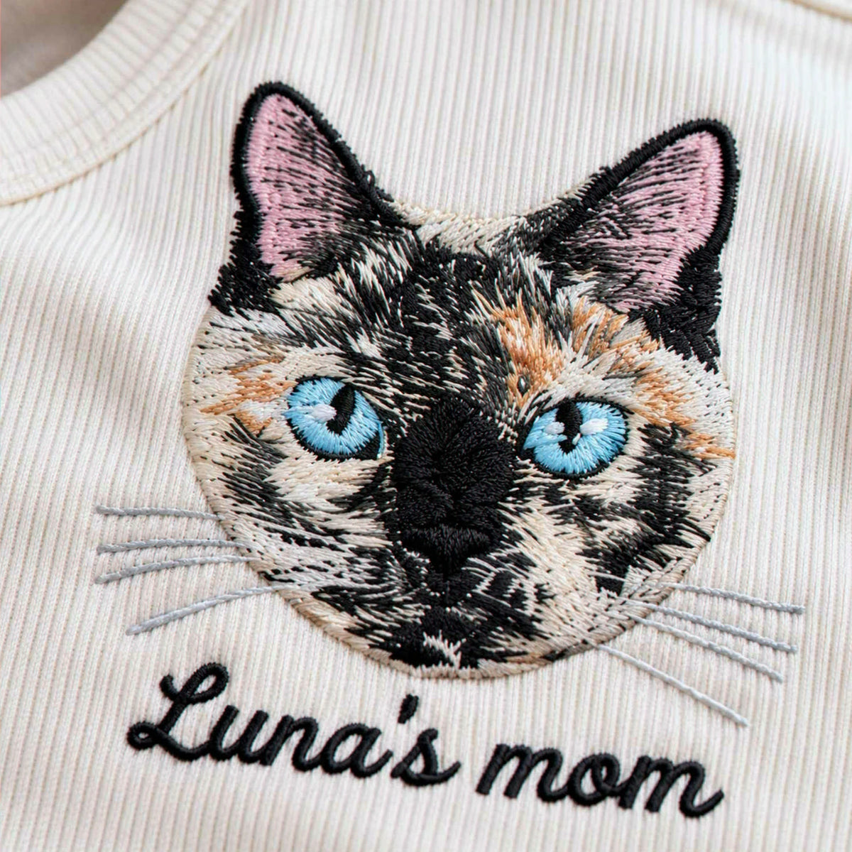 Custom Cat Mom Tank Top, Embroidered Cat Portrait from Photo Tank for Birthday Cat Mom, Pet Lover Gift