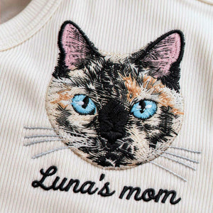 Custom Cat Mom Tank Top, Embroidered Cat Portrait from Photo Tank for Birthday Cat Mom, Pet Lover Gift