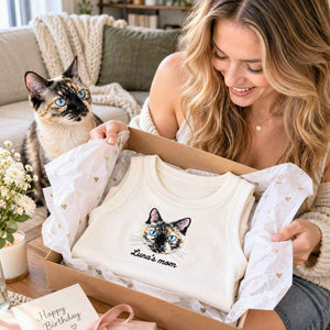 Custom Cat Mom Tank Top, Embroidered Cat Portrait from Photo Tank for Birthday Cat Mom, Pet Lover Gift