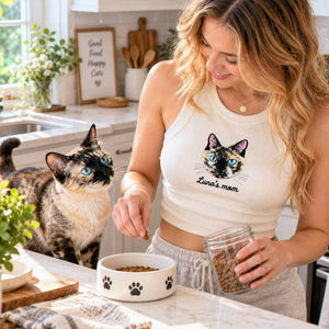 Custom Cat Mom Tank Top, Embroidered Cat Portrait from Photo Tank for Birthday Cat Mom, Pet Lover Gift