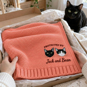 Custom Protected By Cat Baby Blanket, Embroidered Furry Big Brother Sister Thrown, Baby Shower Gift from Cat