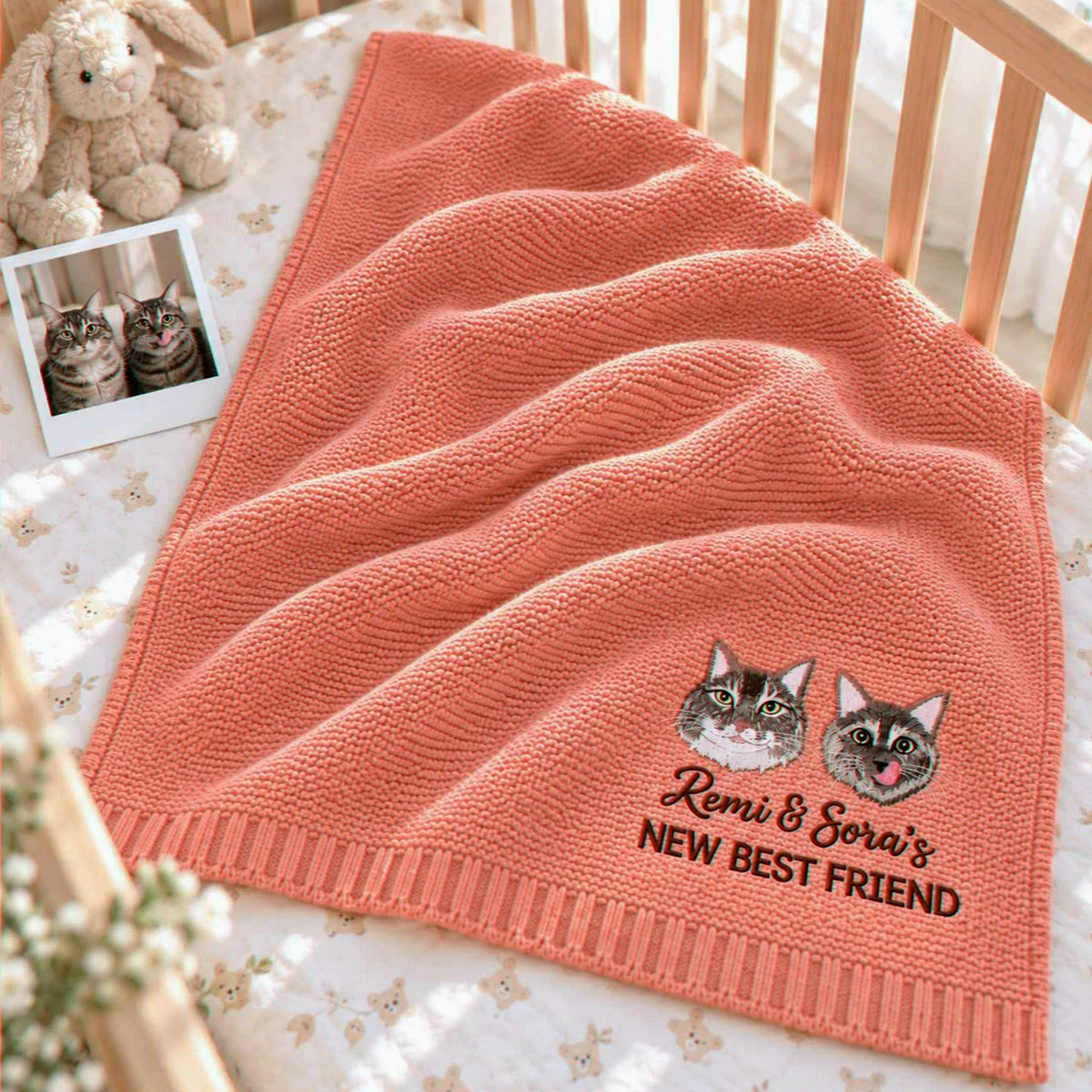 Custom Baby’s First Best Friend Blanket, Embroidered Pet and Baby Keepsake Throw, Baby Gift for Cat Lovers