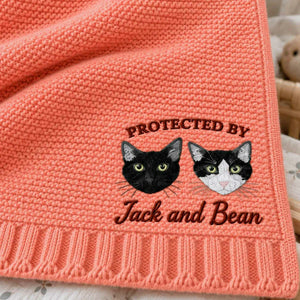 Custom Protected By Cat Baby Blanket, Embroidered Furry Big Brother Sister Thrown, Baby Shower Gift from Cat
