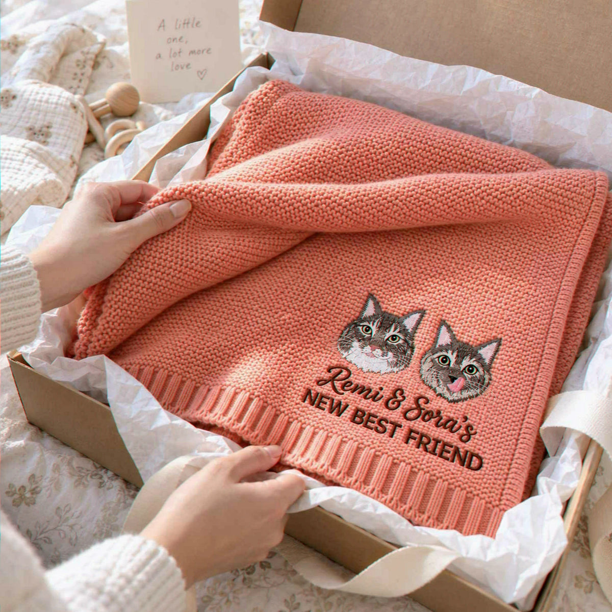 Custom Baby’s First Best Friend Blanket, Embroidered Pet and Baby Keepsake Throw, Baby Gift for Cat Lovers