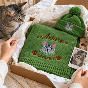 Custom Cat Portrait Baby Blanket, Embroidered Pet Photo Nursery Throw, Protected By Pet Pregnancy Gift