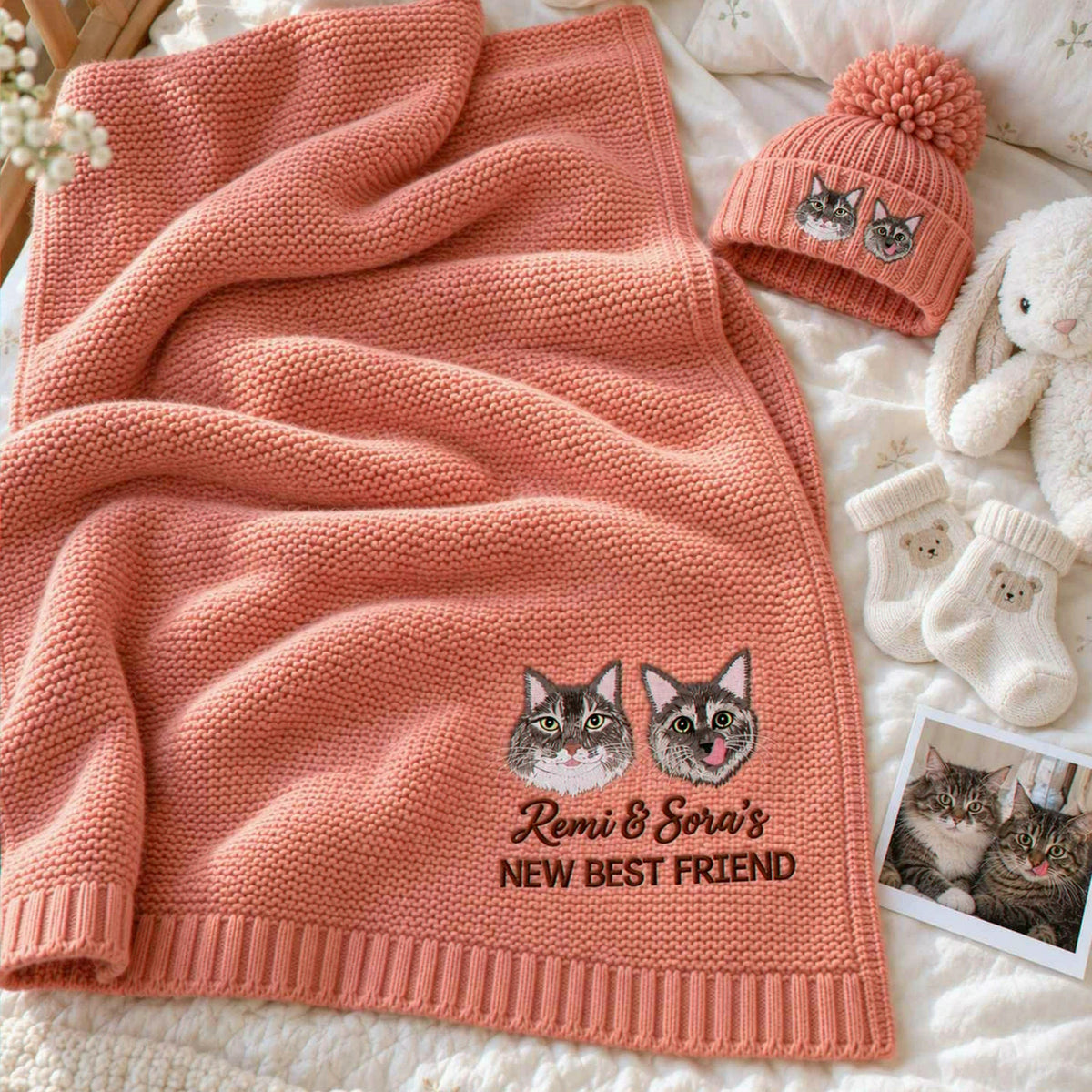Custom Baby’s First Best Friend Blanket, Embroidered Pet and Baby Keepsake Throw, Baby Gift for Cat Lovers