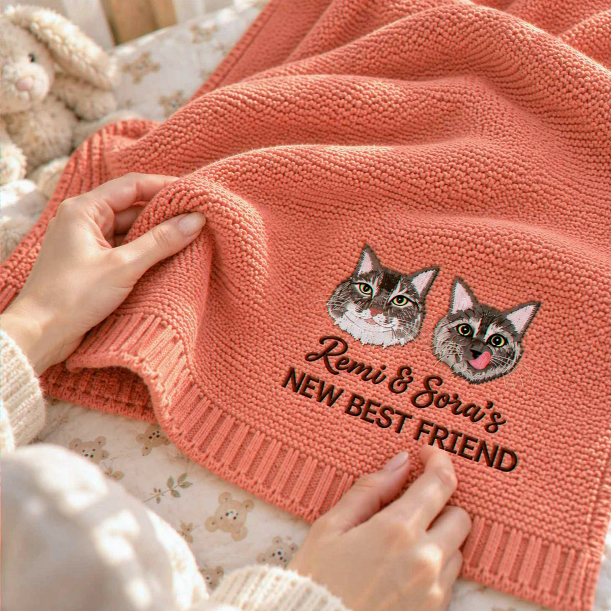 Custom Baby’s First Best Friend Blanket, Embroidered Pet and Baby Keepsake Throw, Baby Gift for Cat Lovers