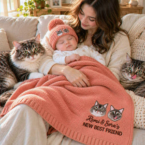 Custom Baby’s First Best Friend Blanket, Embroidered Pet and Baby Keepsake Throw, Baby Gift for Cat Lovers