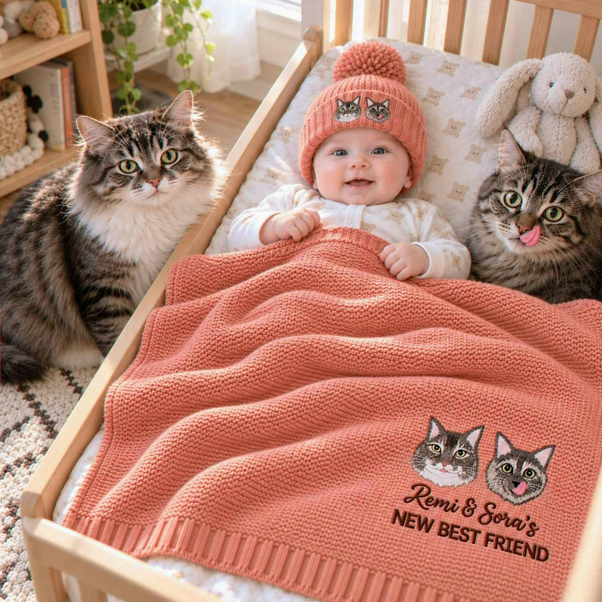 Custom Baby’s First Best Friend Blanket, Embroidered Pet and Baby Keepsake Throw, Baby Gift for Cat Lovers