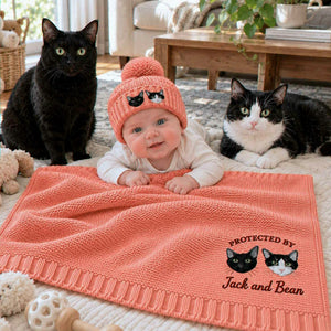 Custom Protected By Cat Baby Blanket, Embroidered Furry Big Brother Sister Thrown, Baby Shower Gift from Cat