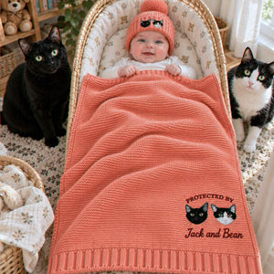 Custom Protected By Cat Baby Blanket, Embroidered Furry Big Brother Sister Thrown, Baby Shower Gift from Cat
