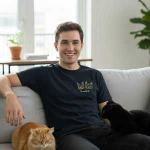 Custom Cat Face T-Shirt for Dad - Embroidered Photo Outline Tee for Grandpa