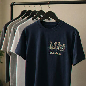 Custom Cat Face T-Shirt for Dad - Embroidered Photo Outline Tee for Grandpa