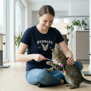 Custom Cat Portrait T-Shirt for Birthday Girlfriend - Embroidered Pet Photo Tee & Varsity Name - Gift for Her