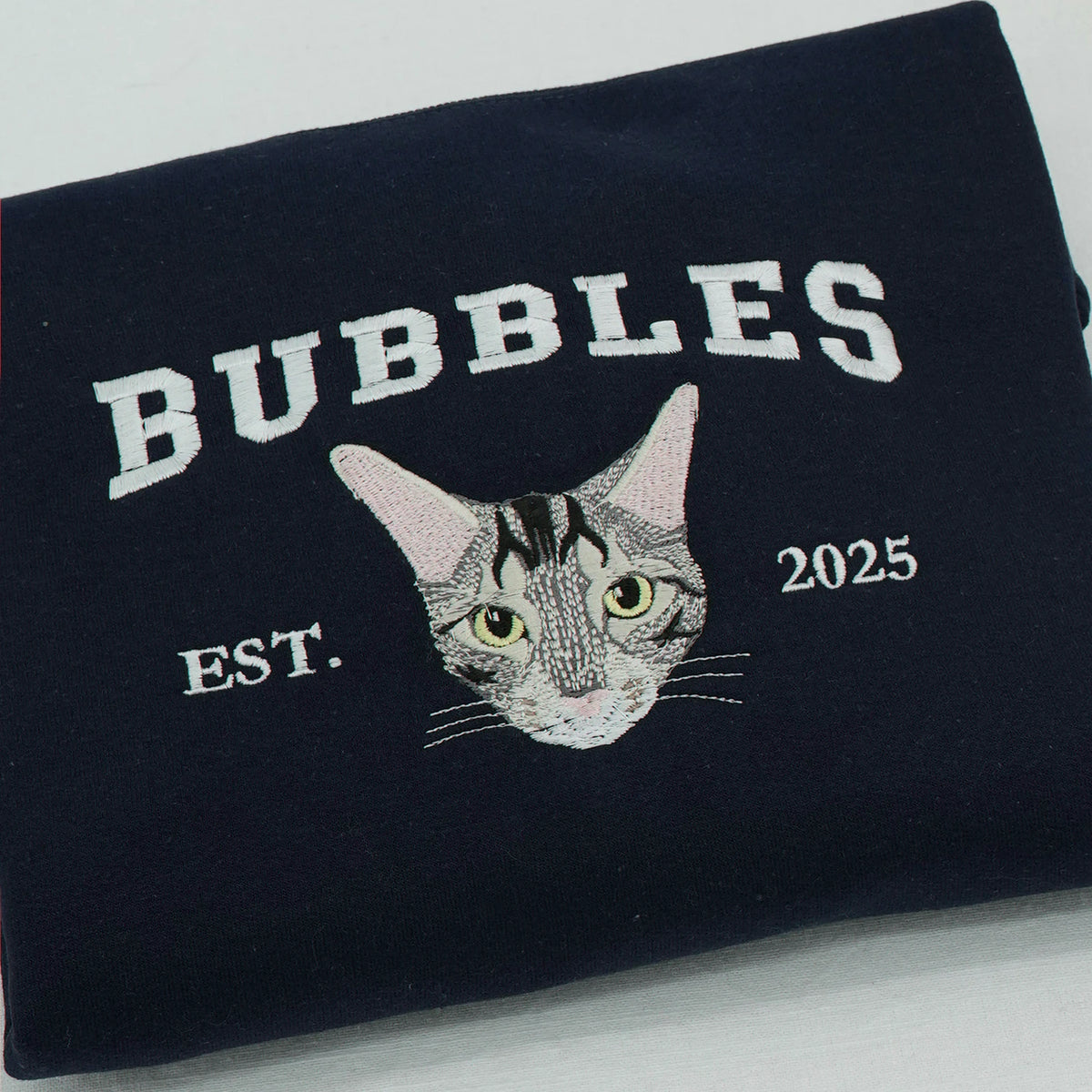 Custom Cat Portrait T-Shirt for Birthday Girlfriend - Embroidered Pet Photo Tee & Varsity Name - Gift for Her