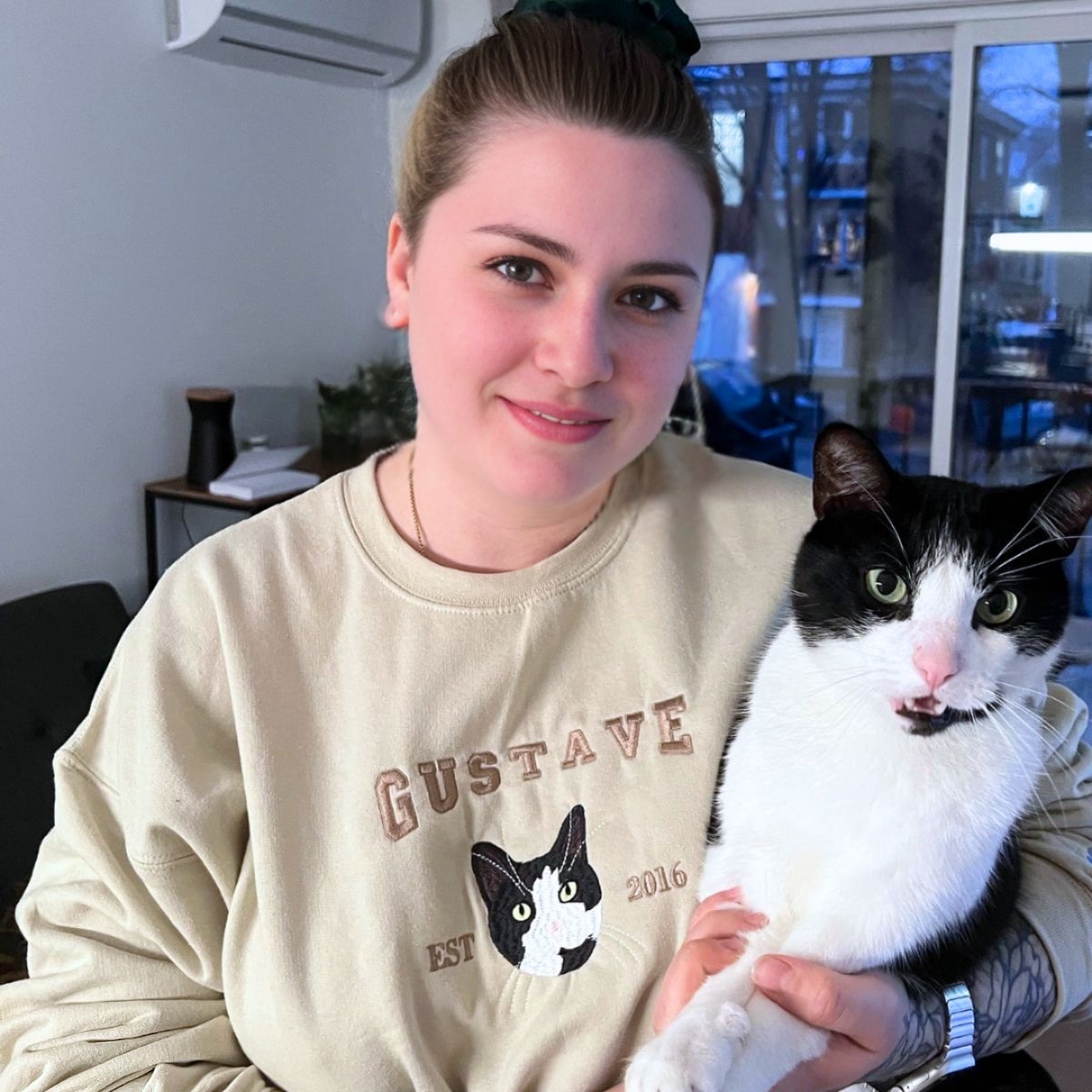 Custom Cat Face Sweatshirt or Hoodie from Photo, Embroidered Gifts for Cat Lovers - Embroly