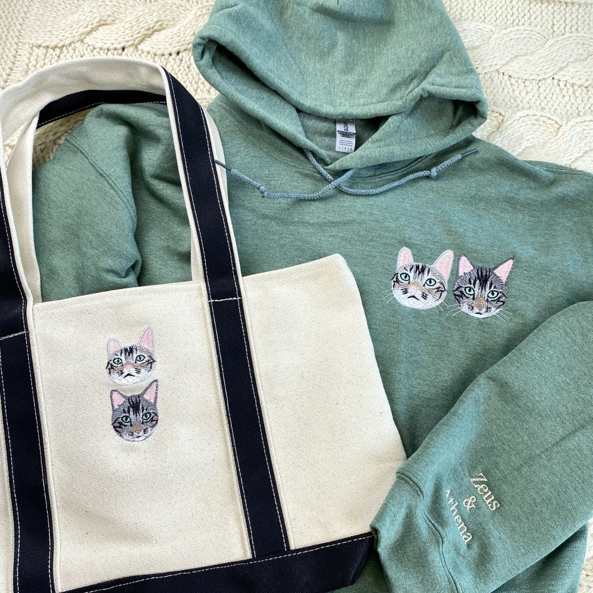 Cat Lover Twin Pack: Embroidered Sweatshirt & Tote Bag - Embroly