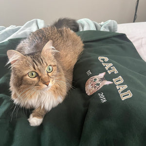 Custom Embroidered Varsity Cat Dad Sweatshirt or Hoodie Portrait from Photo