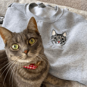 Custom Dog Portraits Sweatshirt Embroidered for Dog Lover, Personalized Pet Face Name Portraits Photo