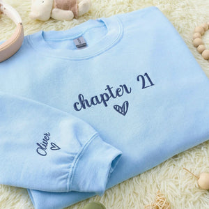 Embroidered Chapter 21 Birthday Sweatshirt, Personalized Sleeve Name, Gift for Daughter