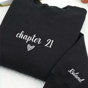 Embroidered Chapter 21 Birthday Sweatshirt, Personalized Sleeve Name, Gift for Daughter