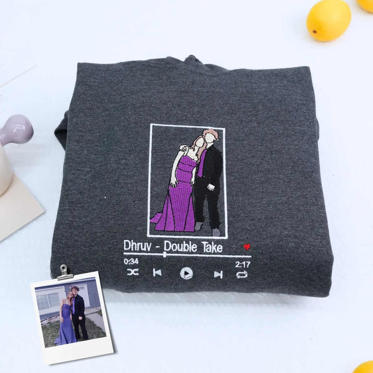 charcoal Favorite Song for Couple Embroidered Hoodie, a meaningful and cozy gift for your boyfriend girlfriend